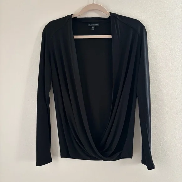 Eileen Fisher Black Silk Crossover Top Size M Long Sleeve V-Neck NWOT - Picture 1 of 5